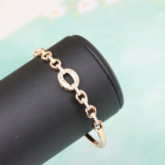Rose Gold Bangle with Diamond-Accented Oval Chain Link Design, XPBL0590 - Picture 8 of 12